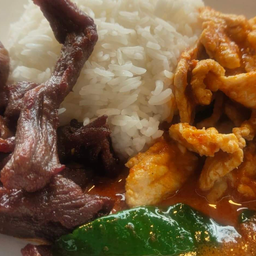 ข้าว 2 ใจแพนงหมู+เนื้อแดดเดียว