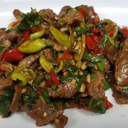 ข้าวราดเนื้อโพนฯ ผัดโหระพา