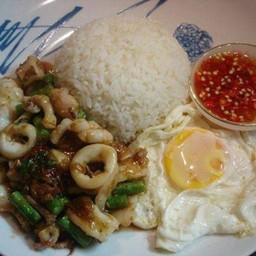 กระเพราปลาหมึกราดข้าว