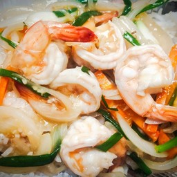กุ้งผัดน้ำมันหอยราดข้าว