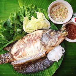 ปลานิลเผา+เมี่ยง