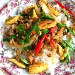 พริกแกงหมูสับ+ราดข้าว