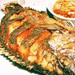 ปลานิลทอดกรอบไซส์ใหญ่ น้ำจิ้มซีฟู้ด