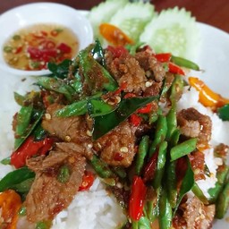 ผัดพริกแกงเนื้อราดขัาว