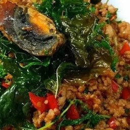 กะเพราไข่เยี่ยวม้า ราดข้าว