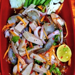 ยำหมูยอกุ้งสด ,  ไส่ปลาร้า,ไม่ปลาร้า ระบุด้วยนะคะ
