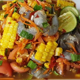 ยำข้าวโพดกุ้งสด