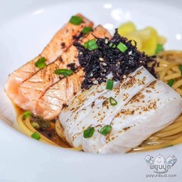 Cold Sparghetti with Salmon and Aji with Ponzu Sauce
