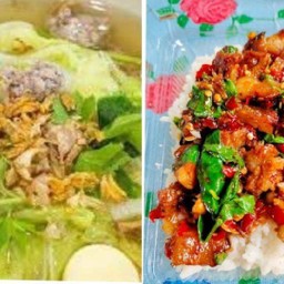 ข้าวกะเพราหมูกรอบ + แกงจืดเต้าหู้หมูสับ