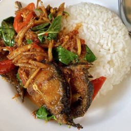 ข้าวราดผัดเผ็ดปลาดุก