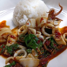 ข้าวราดกะเพราปลาหมึก