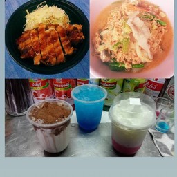 ข้าวไก่ทอดเทอริยากิ+สุกี้มาม่าน้ำหมู+น้ำ1แก้ว