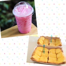 นมชมพู+ขนมปังเนยนม 2 แผ่น
