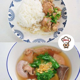 ข้าวหน้าซี่โครงหมูตุ๋น + เกาเหลาเลือดหมูตำลึง
