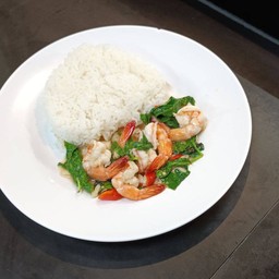 ข้าวราดผัดพริกขี้หนูโหรพา