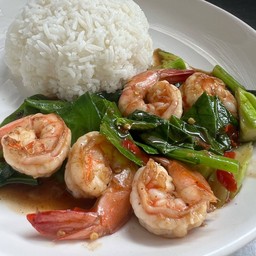 ข้าว คะน้าน้ำมันหอยกุ้ง