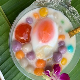 บัวลอยไข่คู่( ไข่เป็ดหวาน+ไข่แดงเค็ม)แป้งธรรมดาสูตรนำตาลโตนดแท้ 100%)