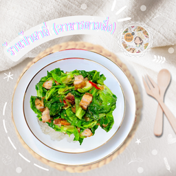 ข้าวราดผัดแขนงหมูกรอบ