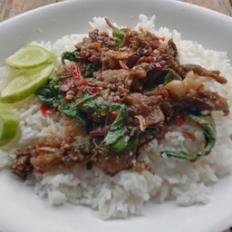 กระเพราเนื้อเปื่อยราดข้าว