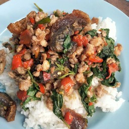 ข้าวกะเพราหมูสับไข่เยี่ยวม้า