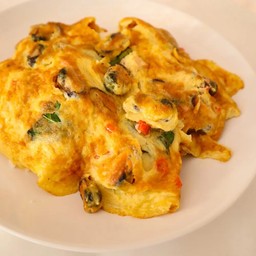 ไข่เจียวหอยแมงภู่ราดข้าว