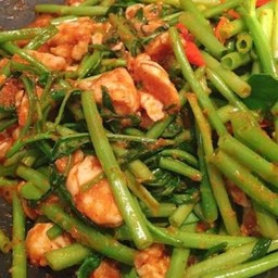 กับข้าว พริกแกงผักบุ้ง หมูชิ้น,