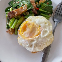 ข้าวราดคะน้าหมูกรอบ+ไข่ดาว