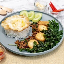 ข้าวเต้าหู้ไข่กะเพรากรอบ+ไข่ดาว