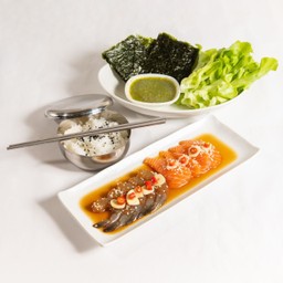 L กุ้ง+แซลมอนดองซีอิ้วเกาหลีพร้อมเครื่องเคียงไซส์ L