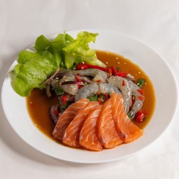 กุ้ง+แซลมอนยำปลาร้า