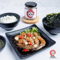 กุ้งดองโชยุ100g พร้อมข้าวญี่ปุ่น+สาหร่ายย่าง10g+น้ำจิ้มซีฟู้ด