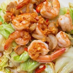 ผัดกะหล่ำปลีกุ้ง กับข้าว