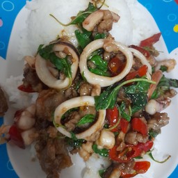 ข้าวกระเพราหมู+หมึก