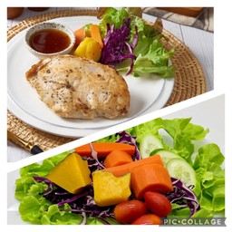 1xสเต็กไก่และ 1xสลัดผัก (เลือกสลัดได้ค่ะ)
