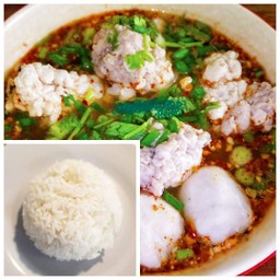 เกาเหลาต้มยำน้ำข้นหมูเด้ง+ข้าวเปล่า