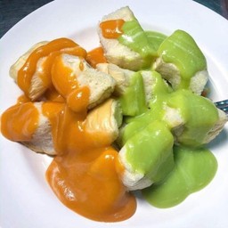 ปังนึ่งทูโทนสังขยา+ชาไทย