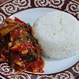 กะเพราปลากระป๋อง ราดข้าว