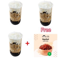 นมสดบราวน์ชูก้า 3 แก้ว ฟรี!! ไข่มุกโนบิ 3 แก้ว