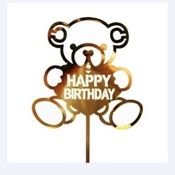 ป้ายหมีสีทอง Happybirthday