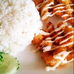 ข้าวไก่กรอบ ซอสครีมชีส