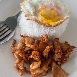 ข้าวไก่ทอดกระเทียม+ไข่ดาว