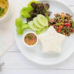 ข้าว+ผัดกะเพรา [Rice+Stir Fried Meat with Holy Basil]