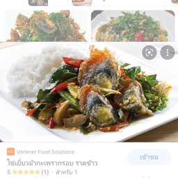 กระเพราหมูกรอบไข่เยี่ยวม้า