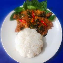 ผัดเผ็ดเนื้อราดข้าว