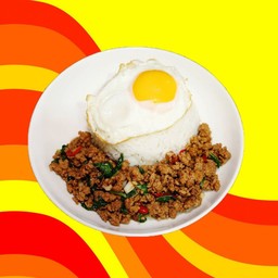 ข้าวราดกระเพราหมูสับโบราณ+ไข่ดาว