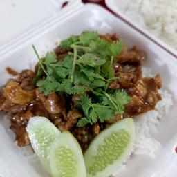 หมูทอดกระเทียมราดข้าว