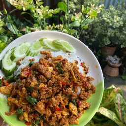 ข้าว กะเพราหม่าล่า(หอมพริกหม่าล่า)