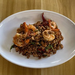 กะเพราหมูสับ+กุ้ง กับข้าว