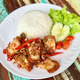 ข้าว - คั่วพริกเกลือกระเทียม