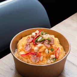 ข้าวไข่ข้น แหนมผัดพริกขี้หนูกระเทียมโทน